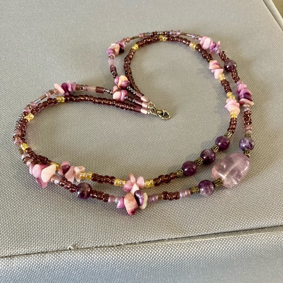 Multilayered Amethyst? Beaded Double Strand Semi Precious Boho Necklace - Picture 2 of 16